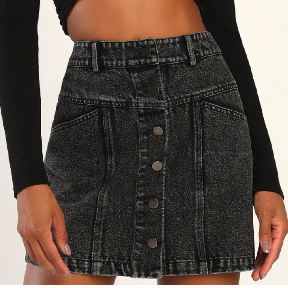 Lulus Black High Waisted Denim Mini Skirt - Size L
